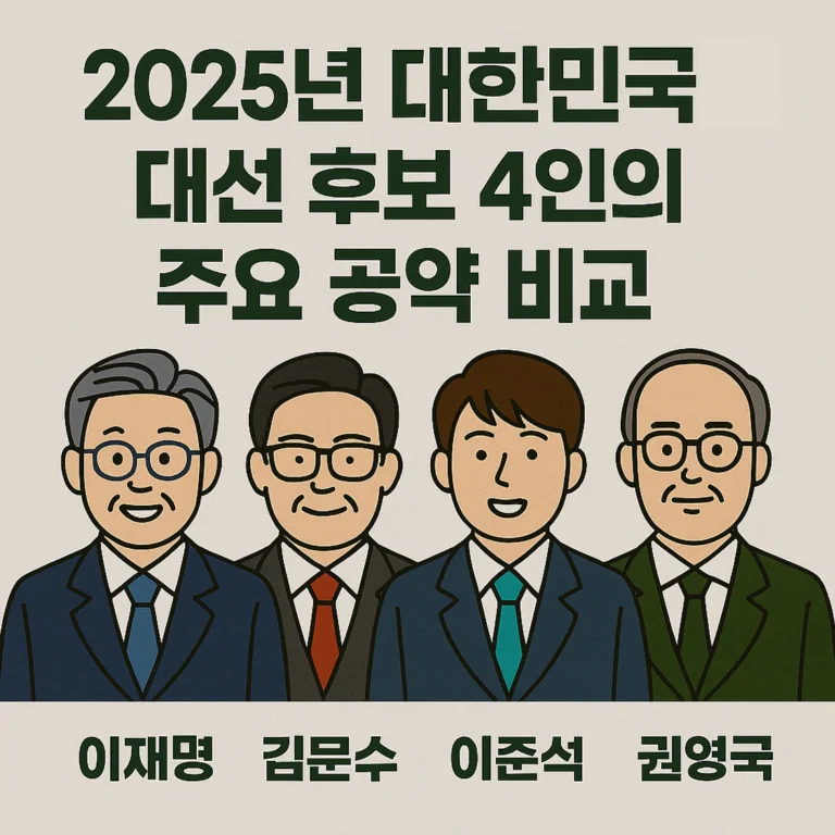 2025년 대한민국 대선 후보 4인(이재명, 김문수, 이준석, 권영국)의 주요 공약 비교 정리!